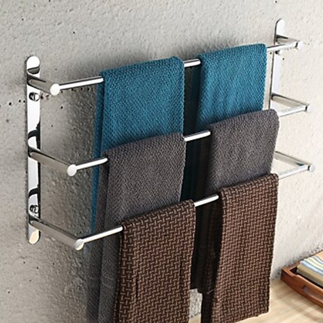  porte-serviettes acier inoxydable 3 niveaux porte-serviettes de bain support mural miroir poli argenté 60/70cm