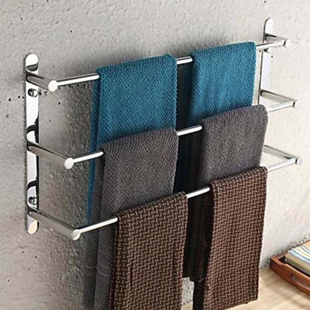 3-Tiers Towel Rack Stainless Steel Bath Towel Bar Towel Rail Wall Mount Mirror Polished Silvery 60/70cm 9