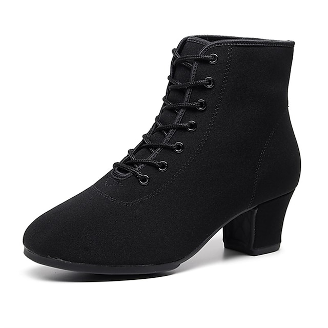  Women's Dance Boots Performance Party Practice Heel Thick Heel Round Toe Lace-up Adults' Black Red