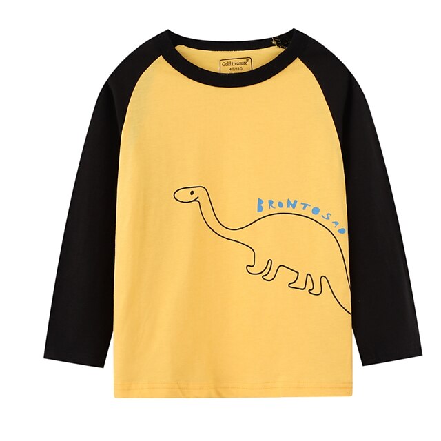 Baby & Kids Boys Clothing | Kids Boys T shirt Long Sleeve Yellow Dinosaur Animal Patchwork Cotton Daily Outdoor Active Daily 2-8