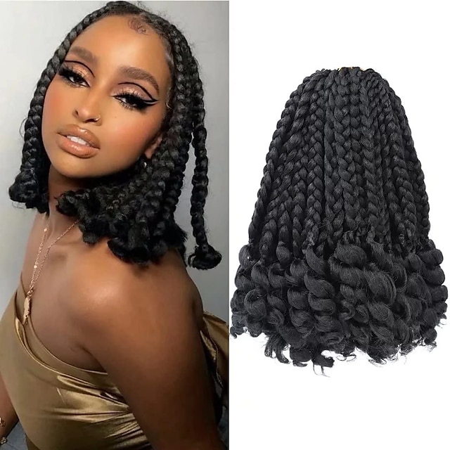 6 Packs Crochet Box Braids Curly Ends 10Inch Short Crochet Box Braids ...