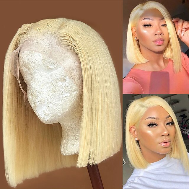 

150% 134 Lace Bob Frontal Wigs 613 Ombre Blonde Straight Brazilian Lace Front Human Hair Wig Pre Plucked Short Wigs For Black Women