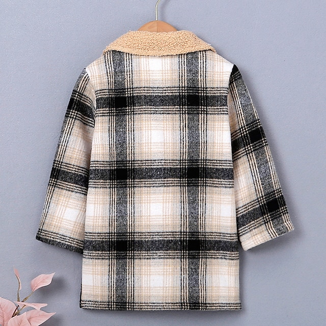 Baby & Kids Girls Clothing | Kids Girls Coat Long Sleeve Black Plaid Pocket Fall Winter Adorable Daily 2-6 Years / Cute / Cotton