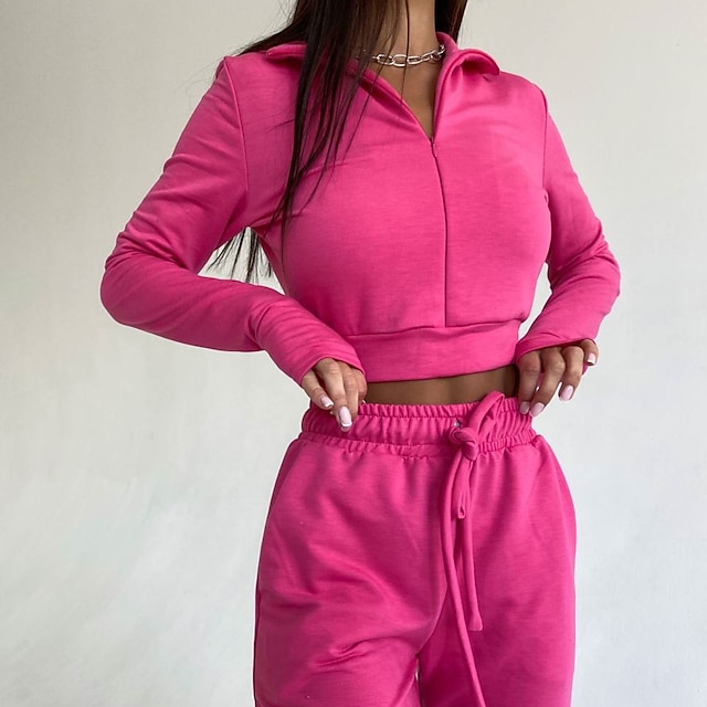 Sports & Outdoors Running, Jogging & Walking | Womens 2 Piece Cropped Tracksuit Sweatsuit Jogging Suit Casual Athleisure 2pcs Wi