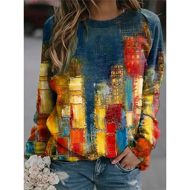  Dames Sweatshirt Kleurenblok 3D-afdrukken Casual Hoodies Sweatshirts blauw