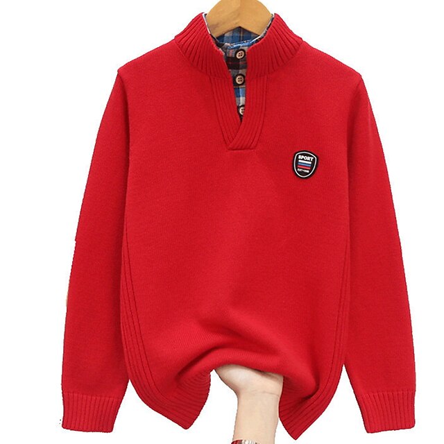  Kids Boys' Sweater Long Sleeve Blue Green Red Solid Color Daily Indoor Active Fashion Adorable Daily 4-13 Years