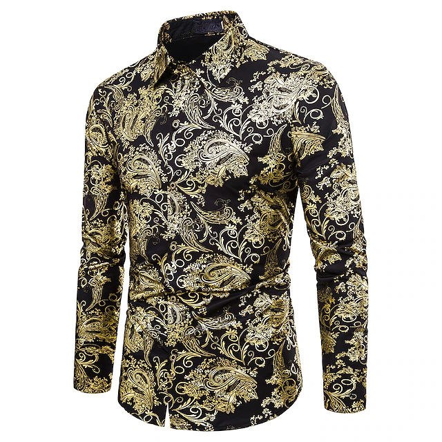 Men's Shirt Casual Shirt Prom Shirt Tuxedo Shirts Holiday Party Casual Black Blue Gold Long Sleeve Classic Collar All Seasons Clothing Apparel Color Block 7