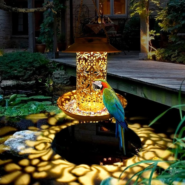  outdoor solar vogelvoeder waterdichte solar holle lantaarn decoratie licht metalen lade solar licht outdoor tuin boom decoratie