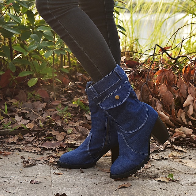 womens navy blue mid calf boots