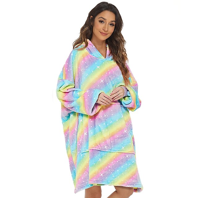 Womens Clothing Womens Sleep & Lounge | Womens Pajamas Nightgown Hoddie Blanket 1 pc Stripe Star Plush Simple Fashion Home Daily