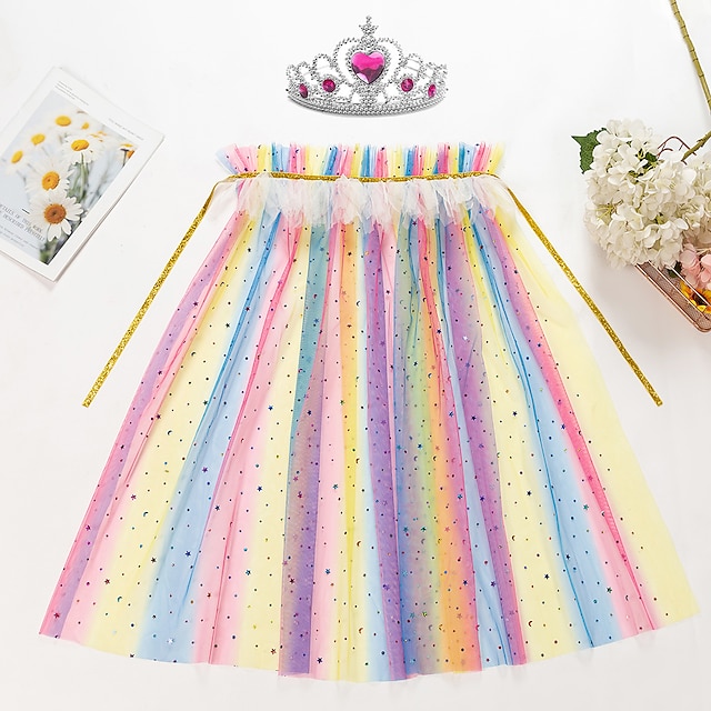 Baby & Kids Girls Clothing | Kids Girls Cloak Cape Rainbow Star Lace up Fall Winter Active Party 3-10 Years / Spring / Summer - 