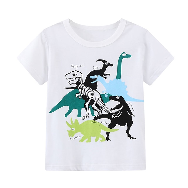 Baby & Kids Boys Clothing | Kids Boys T shirt Short Sleeve White Cartoon Dinosaur Animal Cotton Daily Indoor Daily 2-8 Years / S