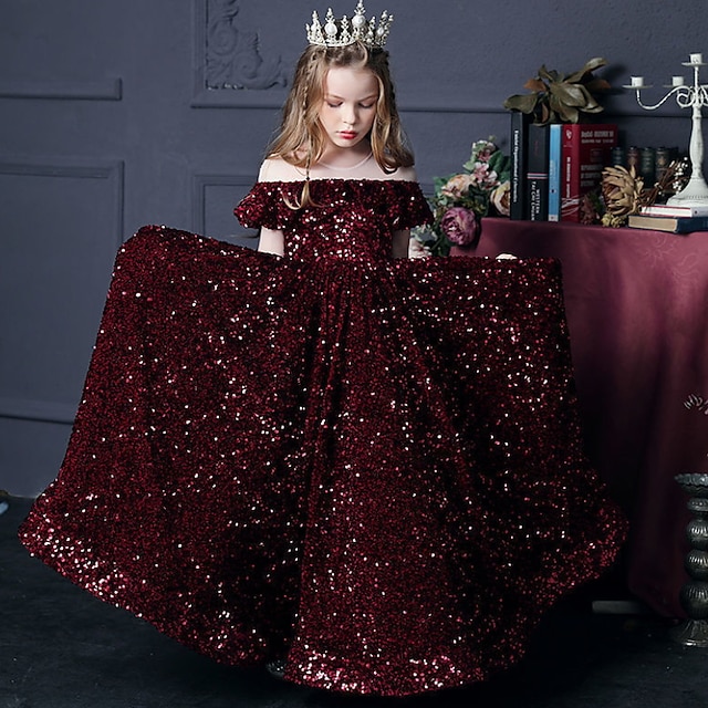  Lapset Tyttöjen Mekko Yhtenäinen Lyhythihainen Juhla Syntymäpäivä Rypytetty Silmukka söpö tyyli Prinsessa Polyesteri Maxi A linjainen mekko Tyllimekko Syksy Talvi 3-12 vuotta Hopea Musta Rubiini