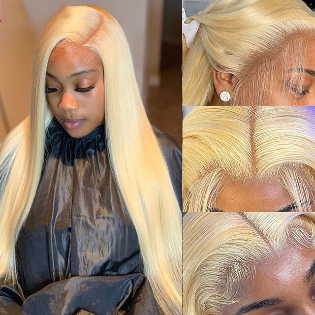 

180% 134 Lace 613 Blonde Lace Front Wig Brazilian Straight Lace Front Human Hair Wig Pre Plucked