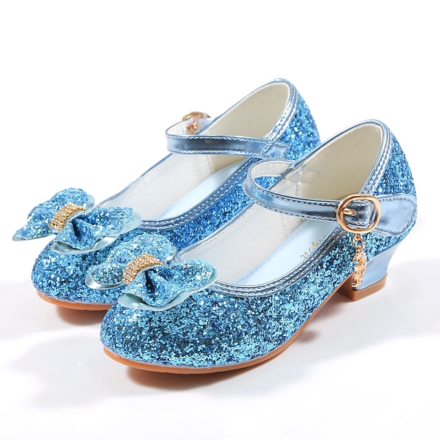  Girls' Mary Jane Heels Princess Shoes Glitters Christmas Synthetic Dress Shoes Microfiber PU Big Kids(7years +) Little Kids(4-7ys) Casual Buckle Sequin Pink White Blue Fall Winter
