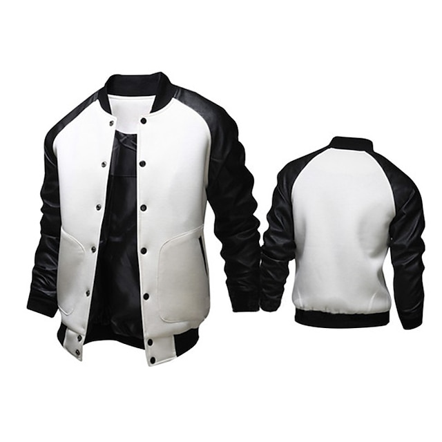 Men's BASEBALL Varsity Black White Stylish Hip Hop smart fitting Leather Jacket