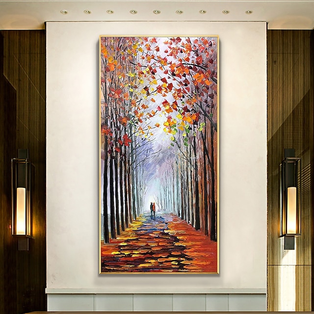  油絵手作り手描き壁アート田園風景抽象的な秋の公園家の装飾の装飾ロールキャンバスフレームなしストレッチなし