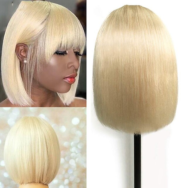 

180% 613 Brazilian Straight Human Hair Bob Wigs With Bangs Glueless Short Inch Blonde Wig Human Hair Wigs For Women