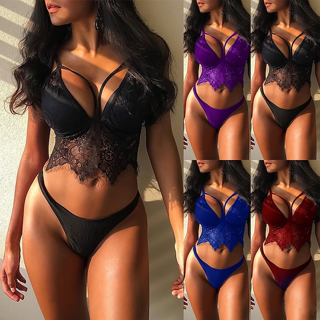 Womens Clothing Womens Sleep & Lounge | Womens Cut Out Mesh Lace Normal Super Sexy Suits Lingerie Set Nightwear - POLY Spandex S