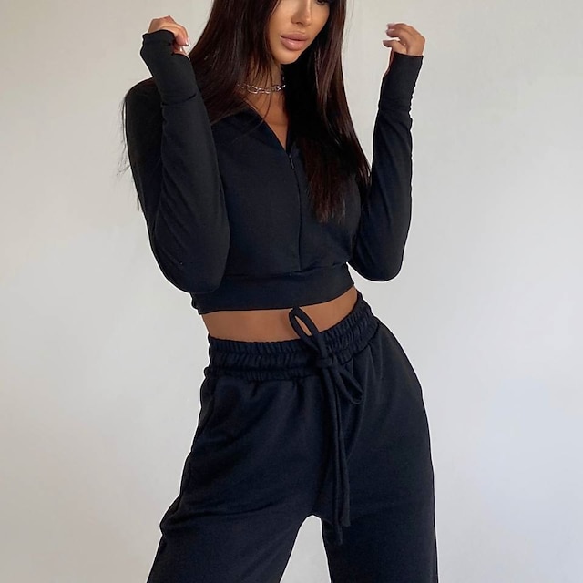 Sports & Outdoors Running, Jogging & Walking | Womens 2 Piece Cropped Tracksuit Sweatsuit Jogging Suit Casual Athleisure 2pcs Wi