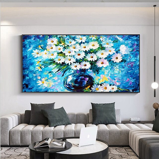 Home & Garden Wall Art | Handmade Oil Painting Canvas Wall Art Decoration AbstractFloral Painting White Chrysanthemums for Home 