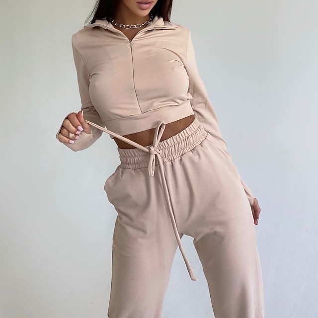 Sports & Outdoors Running, Jogging & Walking | Womens 2 Piece Cropped Tracksuit Sweatsuit Jogging Suit Casual Athleisure 2pcs Wi