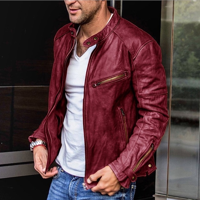 

Men's Jacket Business Daily Fall Winter Regular Coat Zipper Stand Collar Regular Fit Waterproof Windproof Business Streetwear Jacket Long Sleeve Solid Color Pocket Patchwork Wine Black / Lined