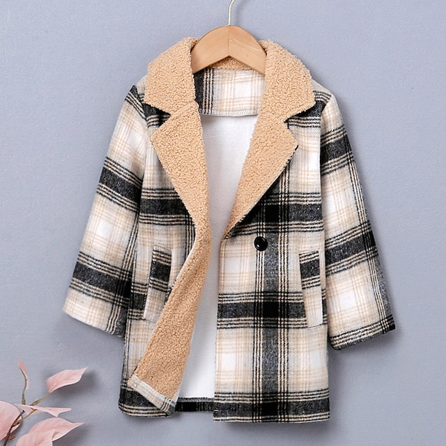 Baby & Kids Girls Clothing | Kids Girls Coat Long Sleeve Black Plaid Pocket Fall Winter Adorable Daily 2-6 Years / Cute / Cotton