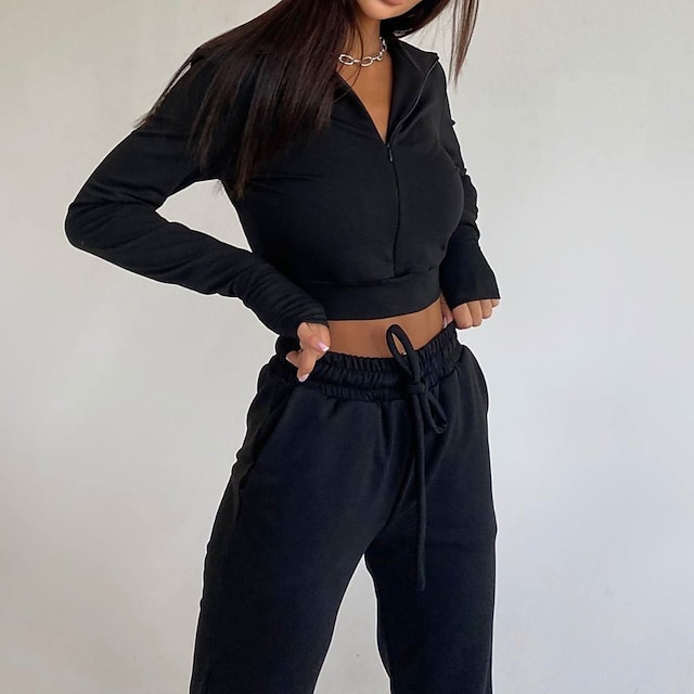 Sports & Outdoors Running, Jogging & Walking | Womens 2 Piece Cropped Tracksuit Sweatsuit Jogging Suit Casual Athleisure 2pcs Wi