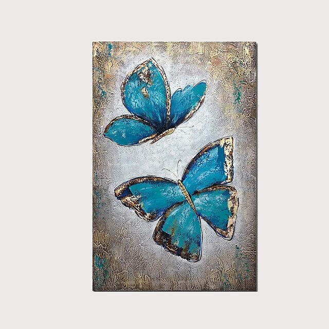 Home & Garden Wall Art | Hand Painted Beautiful Butterfly Oil Painting on Canvas Modern Abstract Teal Blue Gold Art Artwork for 