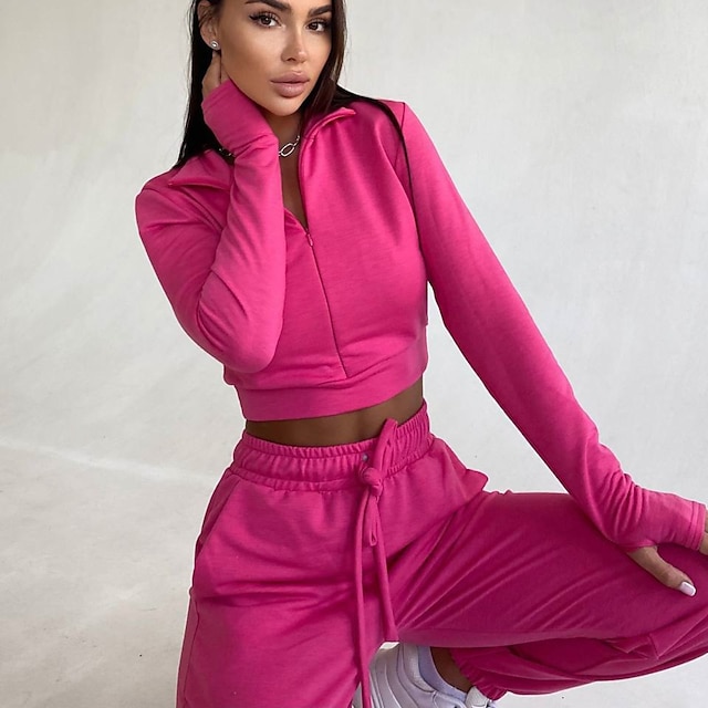 Sports & Outdoors Running, Jogging & Walking | Womens 2 Piece Cropped Tracksuit Sweatsuit Jogging Suit Casual Athleisure 2pcs Wi