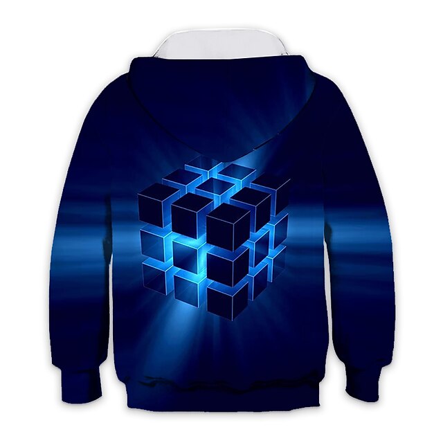 Baby & Kids Boys Clothing | Kids Boys Hoodie Long Sleeve Blue 3D Print Optical Illusion Daily Indoor Outdoor Active Fashion Dail