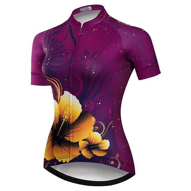 Women's Cycling Jersey Graphic Floral Botanical Funny Short Sleeve Bike Jersey Top with 3 Rear Pockets Mountain Bike MTB Road Bike Cycling Fast Dry Quick Dry Soft Reflective Strips Sports Purple3