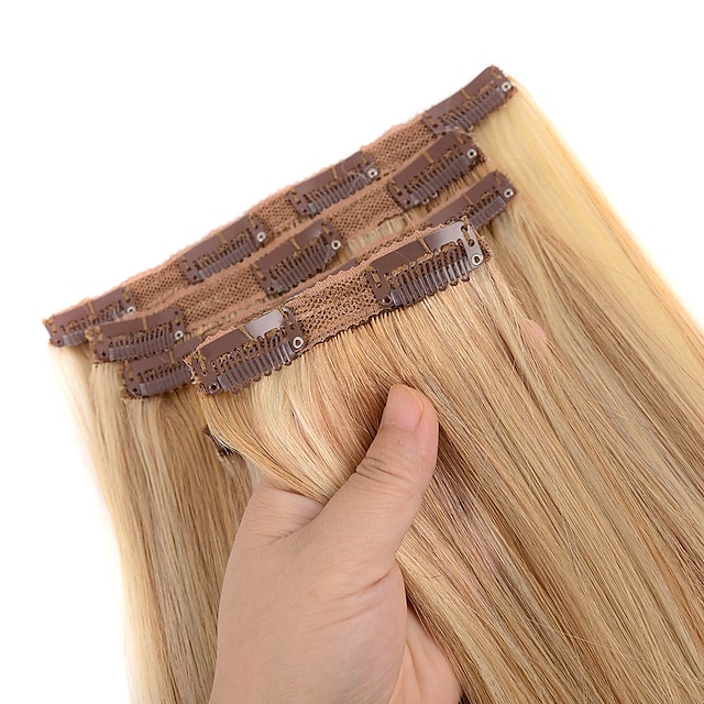  Clip In Hair Extensions Remy Human Hair 7 PCS Pack Silky Straight Natural Color Hair Extensions