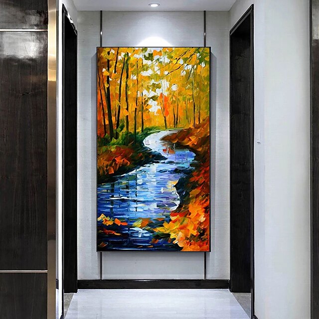 Home & Garden Wall Art | Oil Painting Handmade Hand Painted Wall Art Abstract Landscape Colorful Fall Leaf River Home Decoration