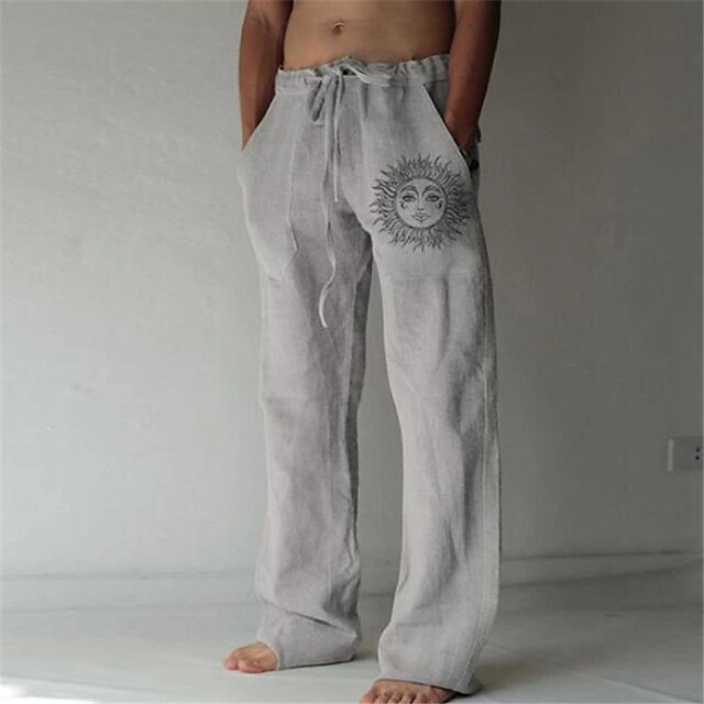 Men's Linen Pants Trousers Summer Pants Beach Pants Straight Leg Print ...