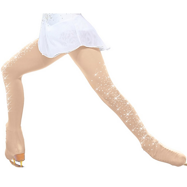  Over The Boot Figure Skating Tights Women's Girls' Ice Skating Outfits Bottoms Khaki Fleece Spandex High Elasticity Training Practice Competition Skating Wear Thermal Warm Handmade Crystal