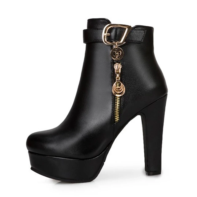 Women's Black Platform Ankle Boots - High Heel with Zipper and Buckle Decor, Perfect for Party, Night Out, and Fashionable Fall/Winter Looks 21