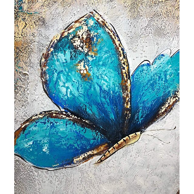 Home & Garden Wall Art | Hand Painted Beautiful Butterfly Oil Painting on Canvas Modern Abstract Teal Blue Gold Art Artwork for 