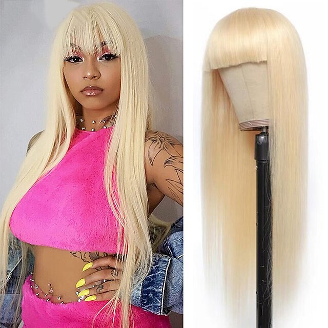 

150% 180% 13x4 Lace Straight Human Hair Wigs with Bangs Glueless Wigs 613 Blonde Wig Peruvian Remy Hair