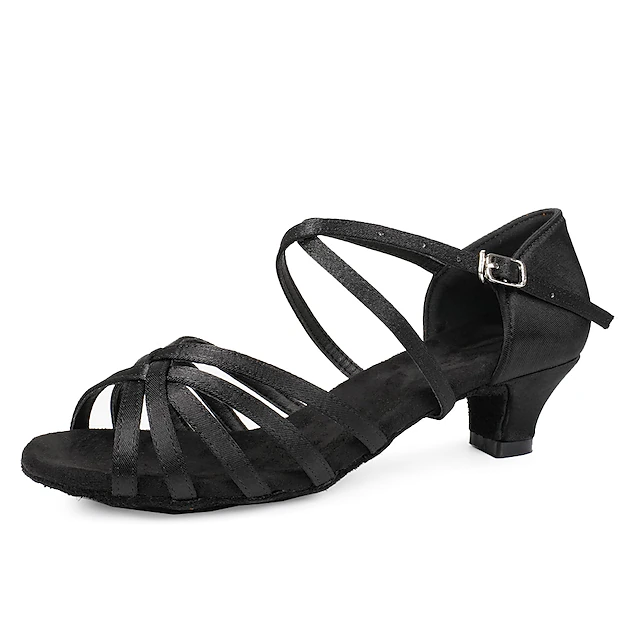 Girls' Satin Latin Dance Shoes with Low Heel and Cross-Strap Design - Perfect for Ballroom and Salsa Dancing 17
