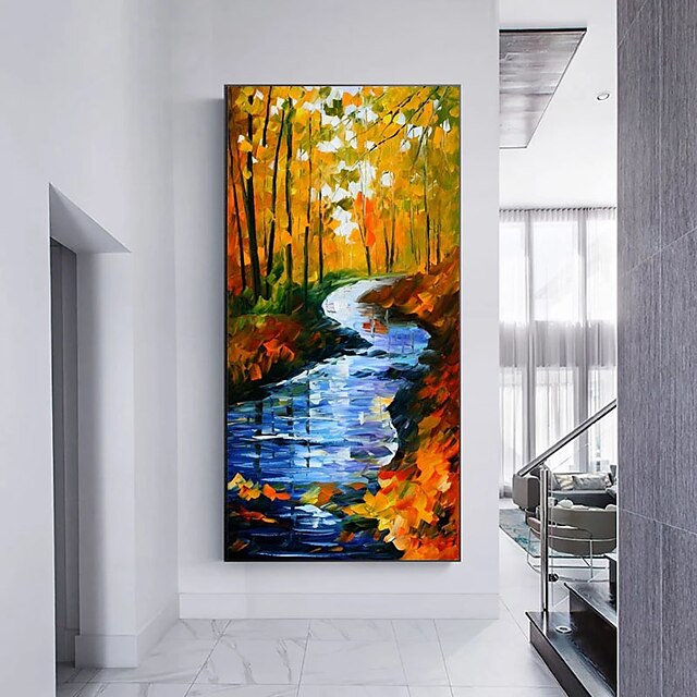 Home & Garden Wall Art | Oil Painting Handmade Hand Painted Wall Art Abstract Landscape Colorful Fall Leaf River Home Decoration