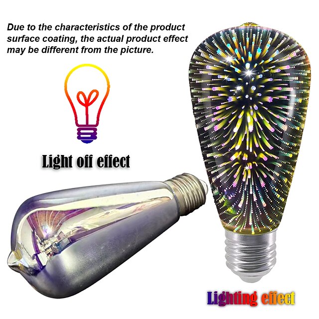 6pcs 3pcs 1pc 3D Firework Light Bulb ST64 LED Bulb 5W E27 E26 RGB Fairy