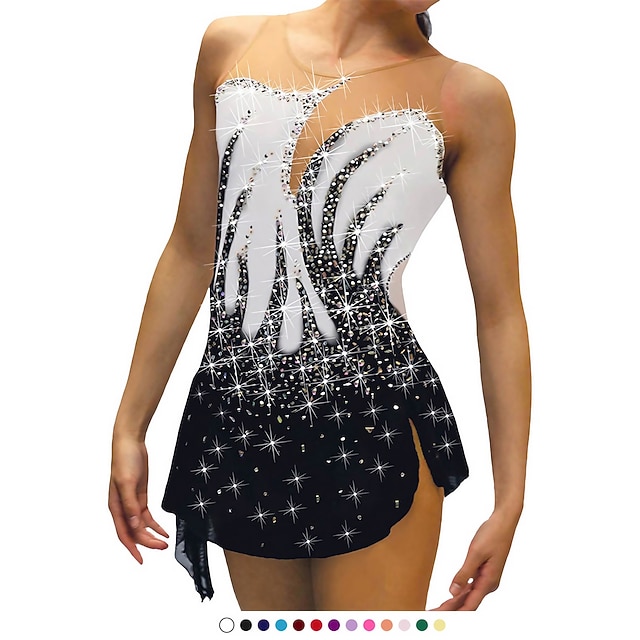  Vestito da pattinaggio artistico Per donna Da ragazza Pattinaggio sul ghiaccio Vestiti Completi Nero Bianco Giallo Retato Elastene Elevata elasticità Addestramento Da allenamento Competizione Vestiti