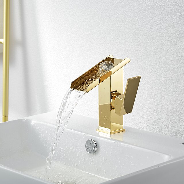  Mitigeur de lavabo de salle de bain cascade haut, robinets de lavabo à poignée unique montés sur le pont avec tuyau froid et chaud