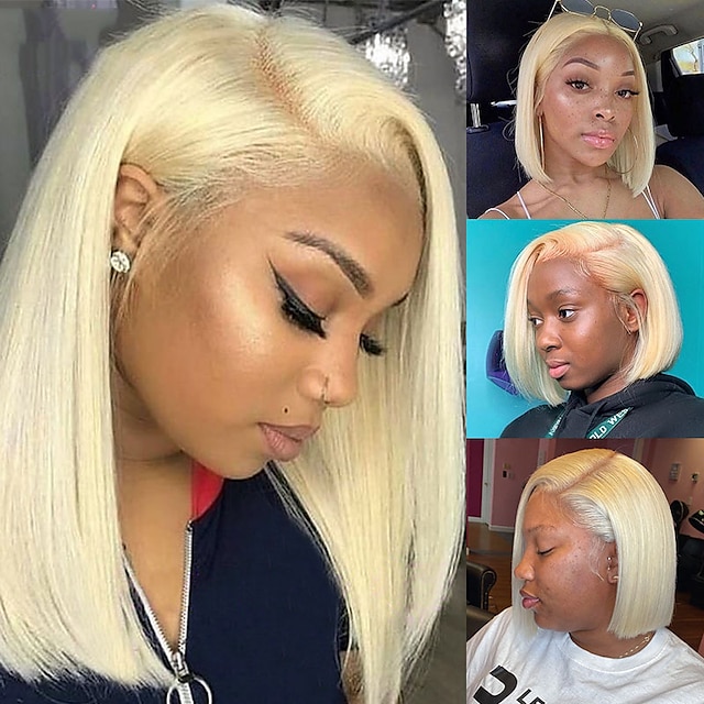 

150% 134 Lace 613 Blonde Bob Lace Front Wig Human Hair Pre Plucked Baby Hair HD Transparent Short Straight Frontal Wig Glueless