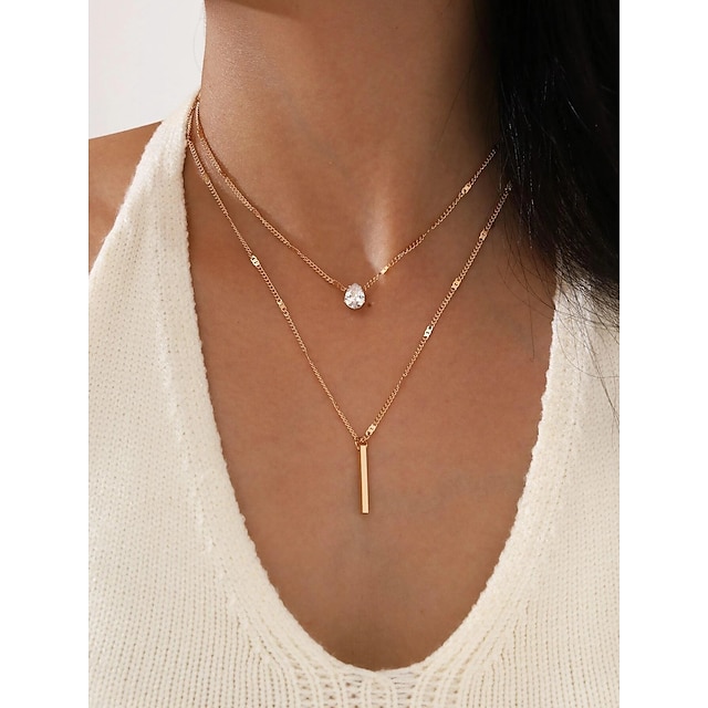 Necklace Women's Geometrical Imitation Diamond Precious Artistic Simple Romantic Modern Korean Cute Lovely Gold 40--50 cm Necklace Jewelry 2pcs for Gift Daily Carnival Prom Festival Round Geometric