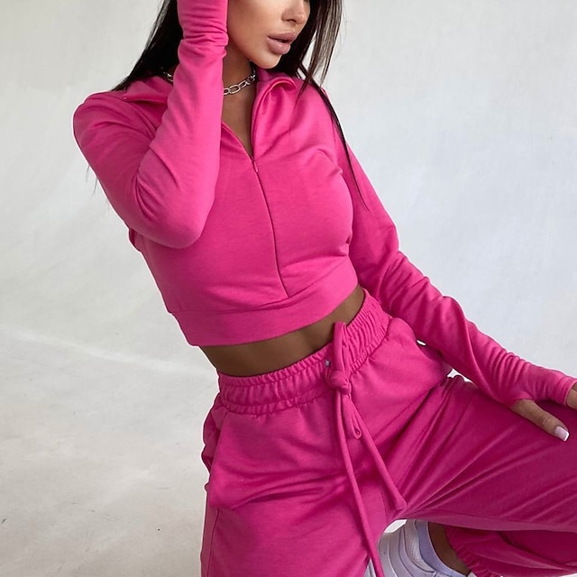 Sports & Outdoors Running, Jogging & Walking | Womens 2 Piece Cropped Tracksuit Sweatsuit Jogging Suit Casual Athleisure 2pcs Wi