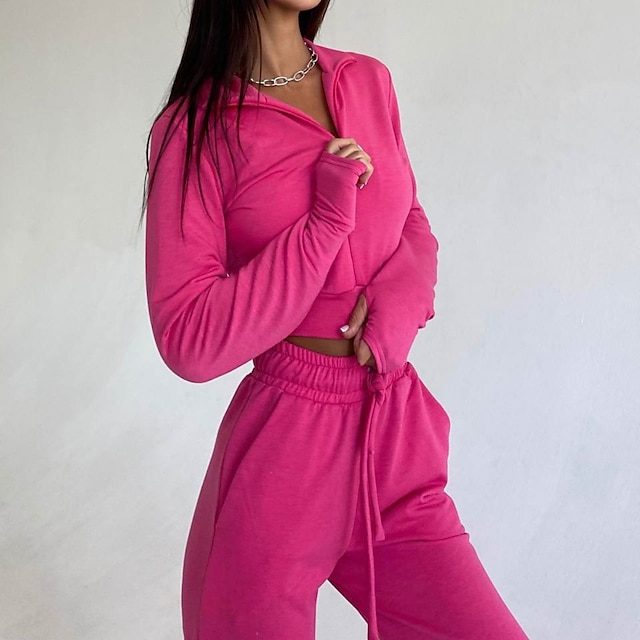 Sports & Outdoors Running, Jogging & Walking | Womens 2 Piece Cropped Tracksuit Sweatsuit Jogging Suit Casual Athleisure 2pcs Wi