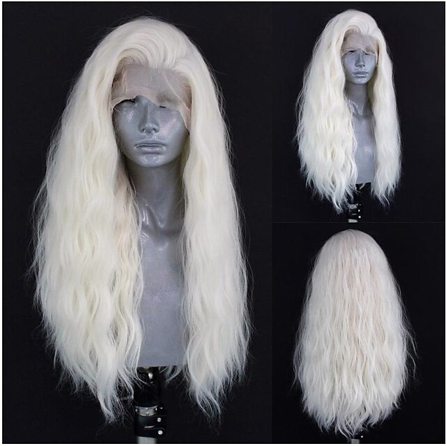 Natural Wavy Platinum Blonde Synthetic Lace Front Wig 13x2.5 Lace Front ...
